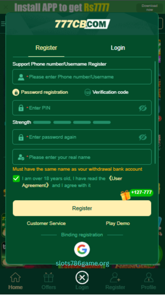 777CB Game Register/Login