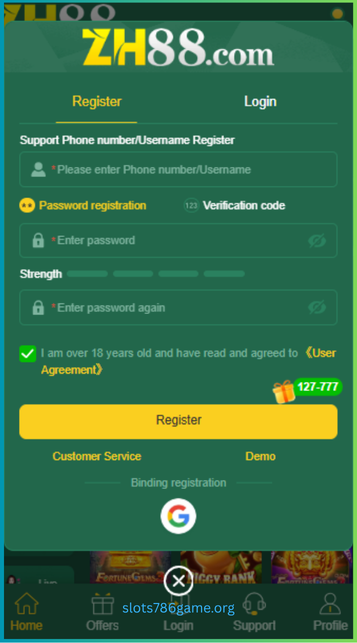ZH88 Game Register/Login
