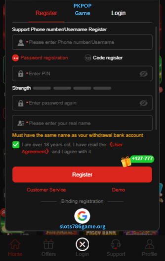 PKRPOP Game Register/Login
